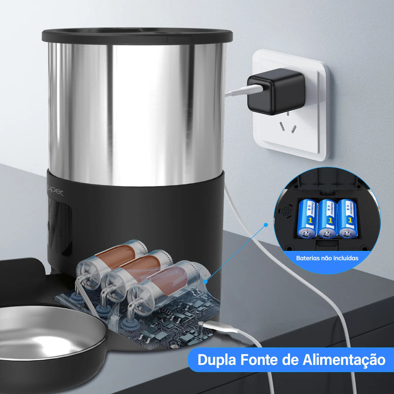 Comedouro inteligente automático para pets 5L com microfone