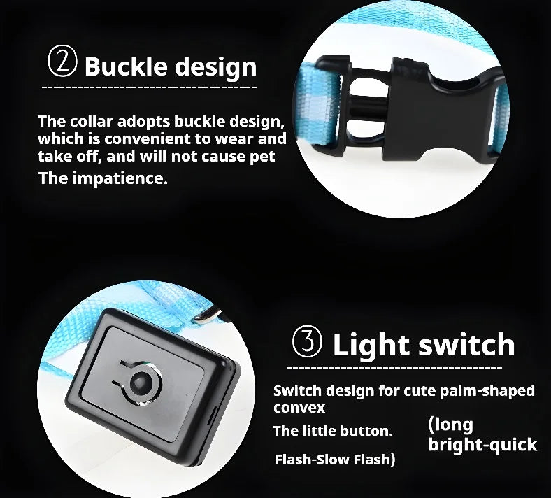 Coleira de nylon com LED para cachorro