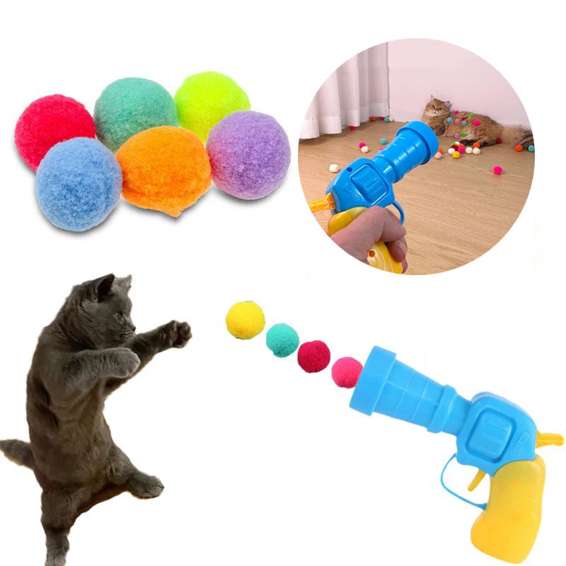 Brinquedo para disparar bola de pelúcia para gatos
