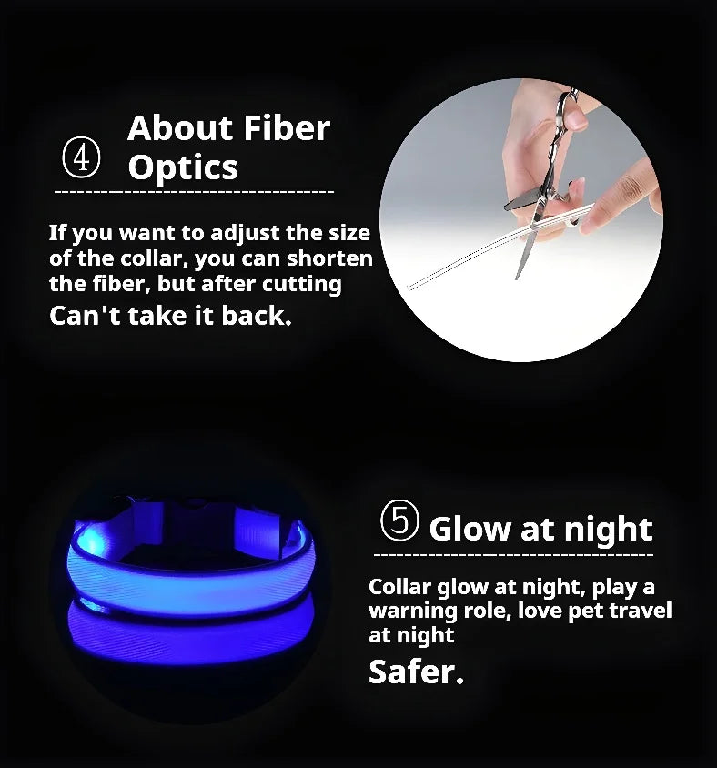 Coleira de nylon com LED para cachorro