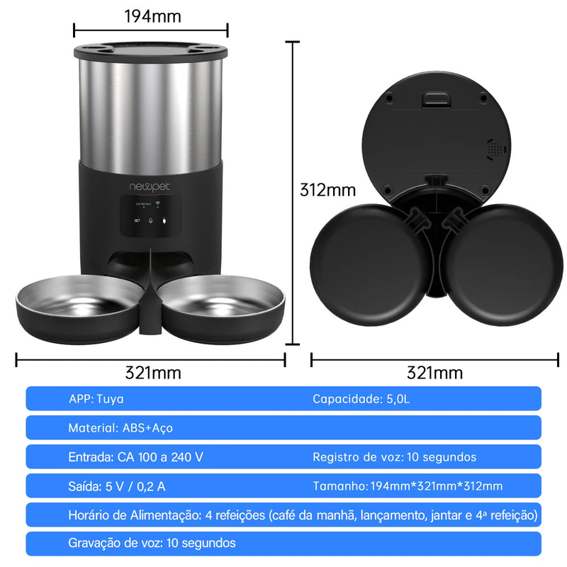 Comedouro inteligente automático para pets 5L com microfone