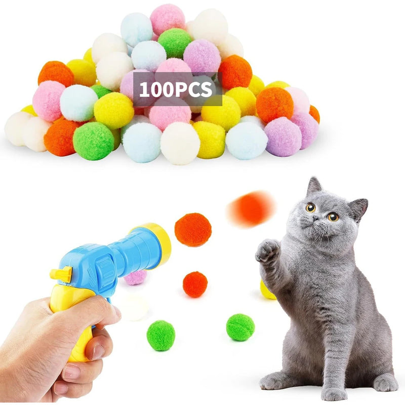 Brinquedo para disparar bola de pelúcia para gatos