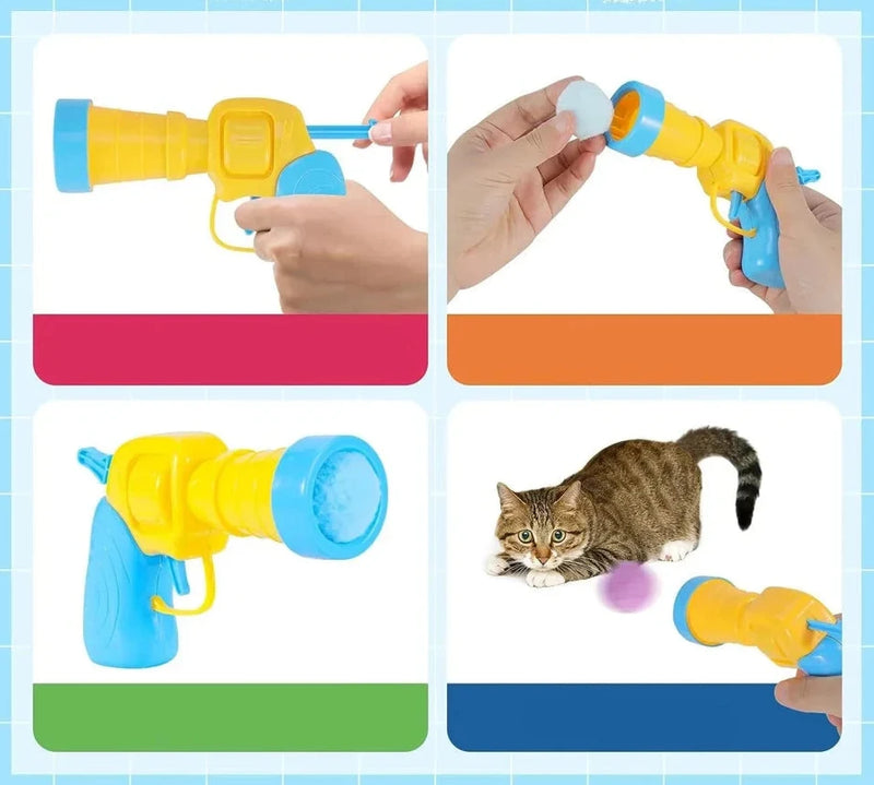 Brinquedo para disparar bola de pelúcia para gatos